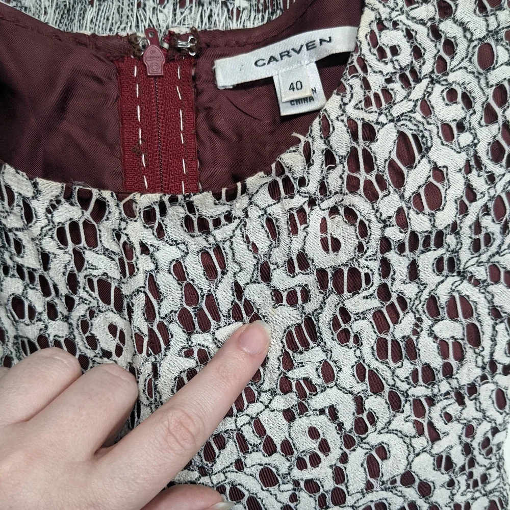 Carven White Lace Long Sleeve Dress with Red Lining - Size 8/40 - Picture 4 of 13